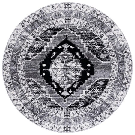Flowers First 6 ft.-7 in. x 6 ft.-7 in. Vintage Hamadan Traditional Round Power Loomed Rug; Grey & Ivory FL1868048